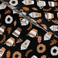 pumpkin spice latte fabric coffee and donuts fall autumn traditions black