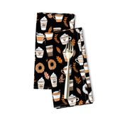 pumpkin spice latte fabric coffee and donuts fall autumn traditions black