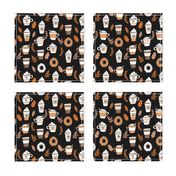 pumpkin spice latte fabric coffee and donuts fall autumn traditions black