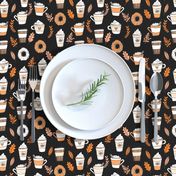 pumpkin spice latte fabric coffee and donuts fall autumn traditions black