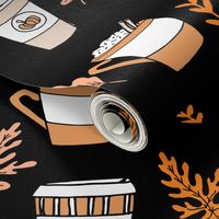 pumpkin spice latte fabric coffee and donuts fall autumn traditions black