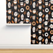 pumpkin spice latte fabric coffee and donuts fall autumn traditions black