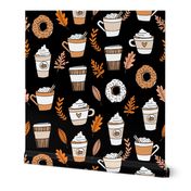 pumpkin spice latte fabric coffee and donuts fall autumn traditions black