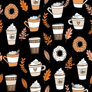 pumpkin spice latte fabric coffee and donuts fall autumn traditions black