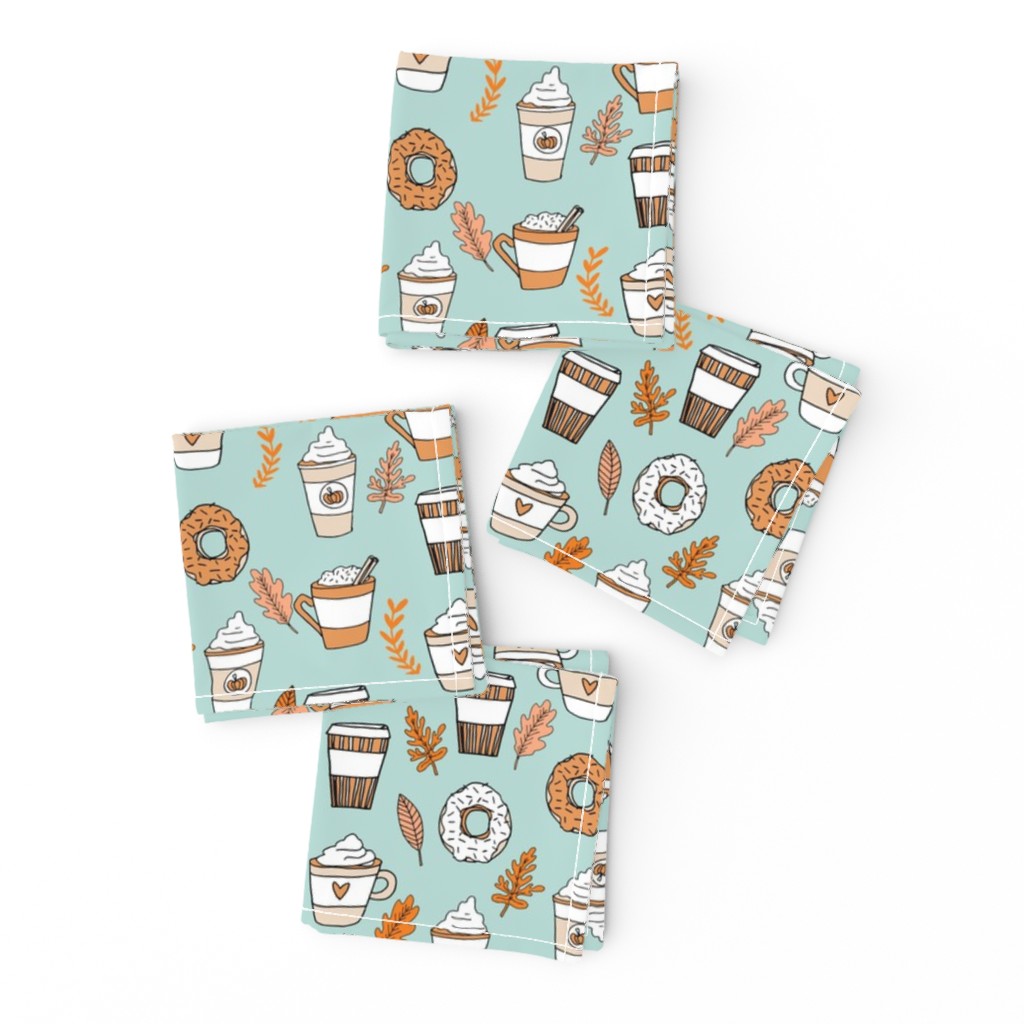 pumpkin spice latte fabric coffee and donuts fall autumn traditions lite