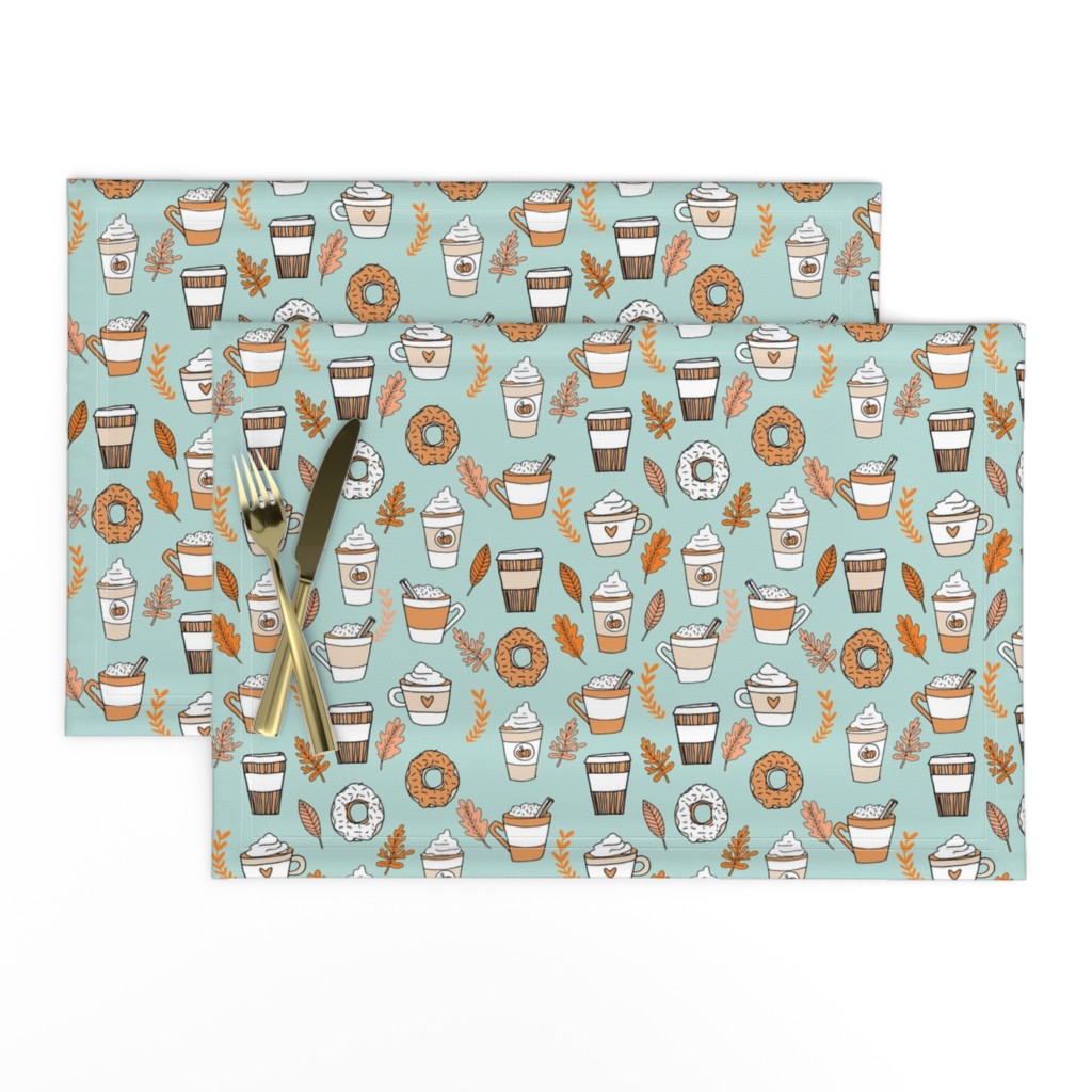 pumpkin spice latte fabric coffee and donuts fall autumn traditions lite