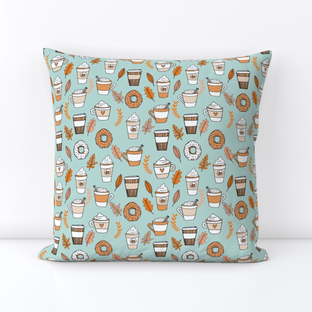 pumpkin spice latte fabric coffee and donuts fall autumn traditions lite