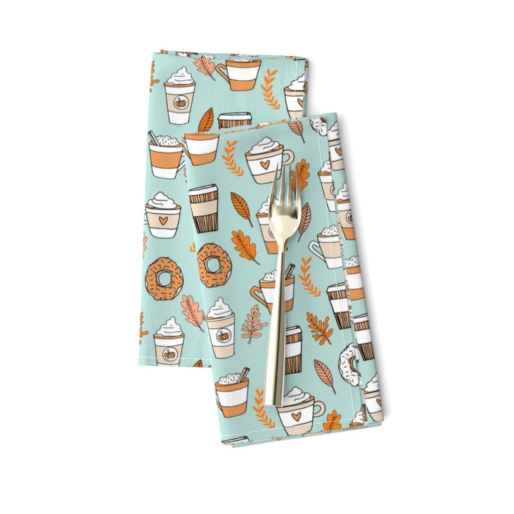 pumpkin spice latte fabric coffee and donuts fall autumn traditions lite