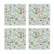 pumpkin spice latte fabric coffee and donuts fall autumn traditions lite