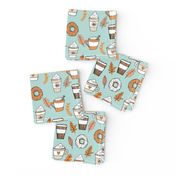 pumpkin spice latte fabric coffee and donuts fall autumn traditions lite