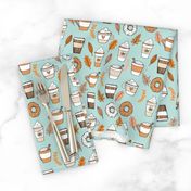 pumpkin spice latte fabric coffee and donuts fall autumn traditions lite