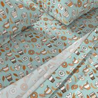 pumpkin spice latte fabric coffee and donuts fall autumn traditions lite