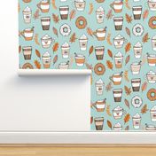 pumpkin spice latte fabric coffee and donuts fall autumn traditions lite