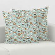 pumpkin spice latte fabric coffee and donuts fall autumn traditions lite