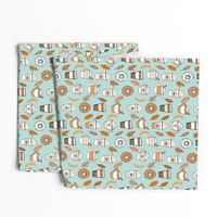 pumpkin spice latte fabric coffee and donuts fall autumn traditions lite