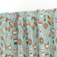 pumpkin spice latte fabric coffee and donuts fall autumn traditions lite