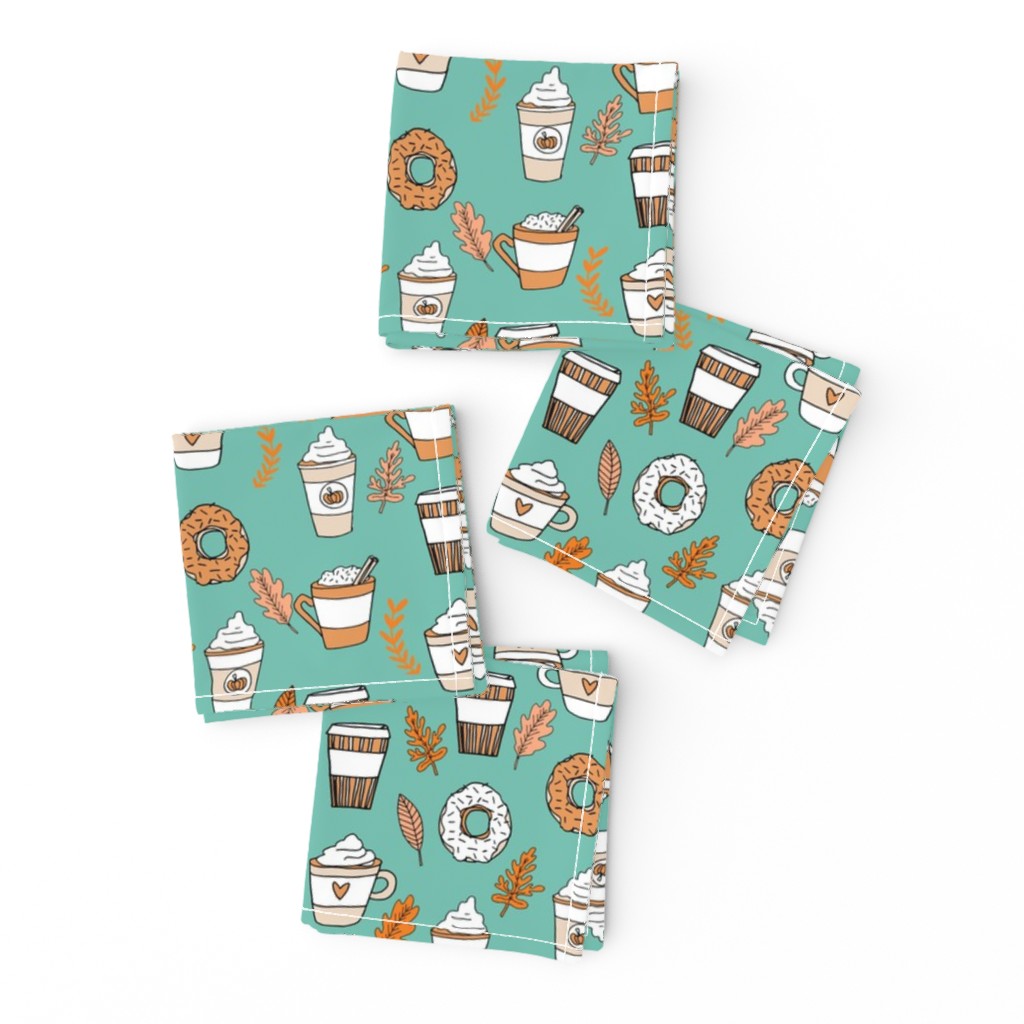 pumpkin spice latte fabric coffee and donuts fall autumn traditions mint