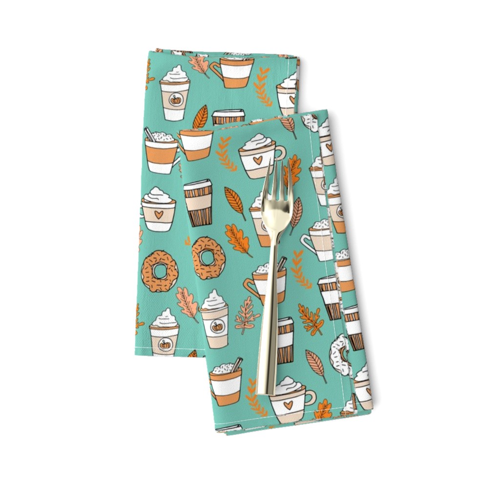 pumpkin spice latte fabric coffee and donuts fall autumn traditions mint