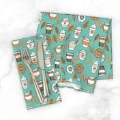 pumpkin spice latte fabric coffee and donuts fall autumn traditions mint