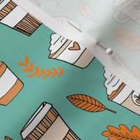 pumpkin spice latte fabric coffee and donuts fall autumn traditions mint
