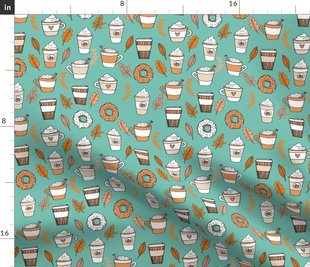 pumpkin spice latte fabric coffee and donuts fall autumn traditions mint