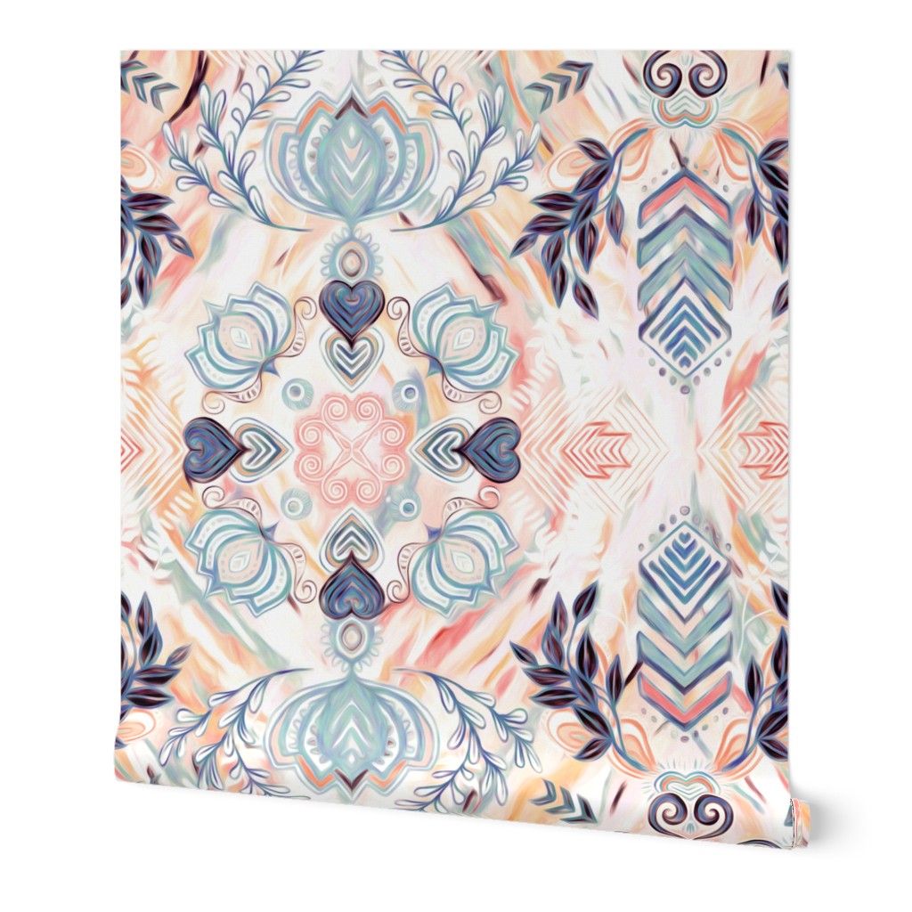 Abstract Painted Boho Pattern in Peach & Grey
