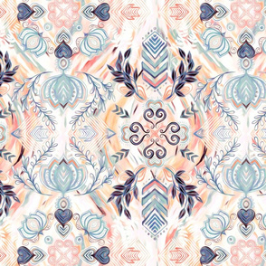 Abstract Painted Boho Pattern in Peach & Grey