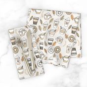 pumpkin spice latte fabric coffee and donuts fall autumn traditions neutral