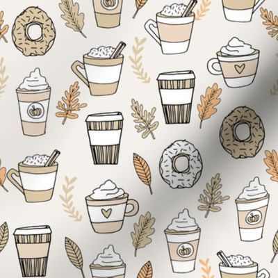 pumpkin spice latte fabric coffee and donuts fall autumn traditions neutral