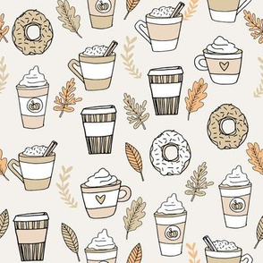 pumpkin spice latte fabric coffee and donuts fall autumn traditions neutral