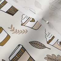 pumpkin spice latte fabric coffee and donuts fall autumn traditions ochre