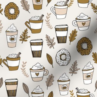 pumpkin spice latte fabric coffee and donuts fall autumn traditions ochre