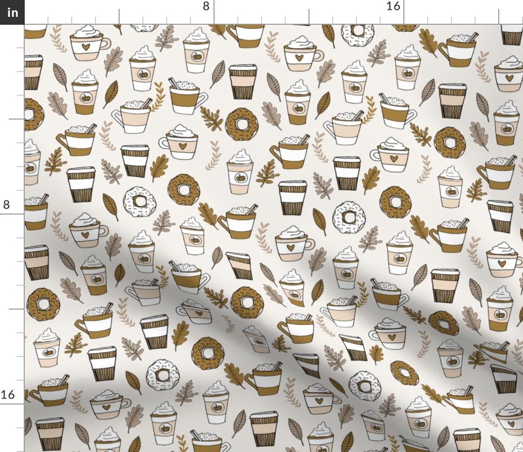 pumpkin spice latte fabric coffee and donuts fall autumn traditions ochre