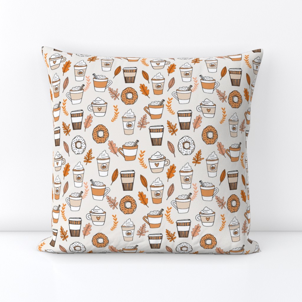 pumpkin spice latte fabric coffee and donuts fall autumn traditions off-white