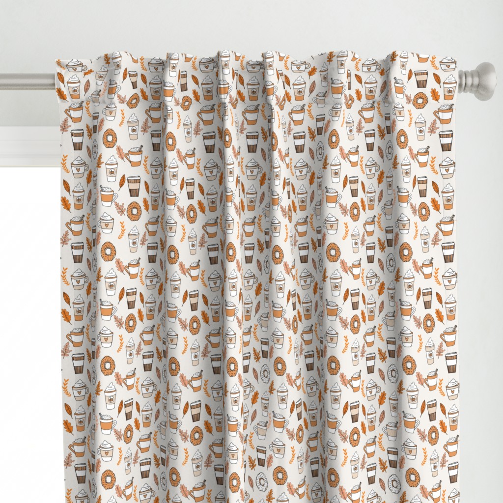 pumpkin spice latte fabric coffee and donuts fall autumn traditions off-white