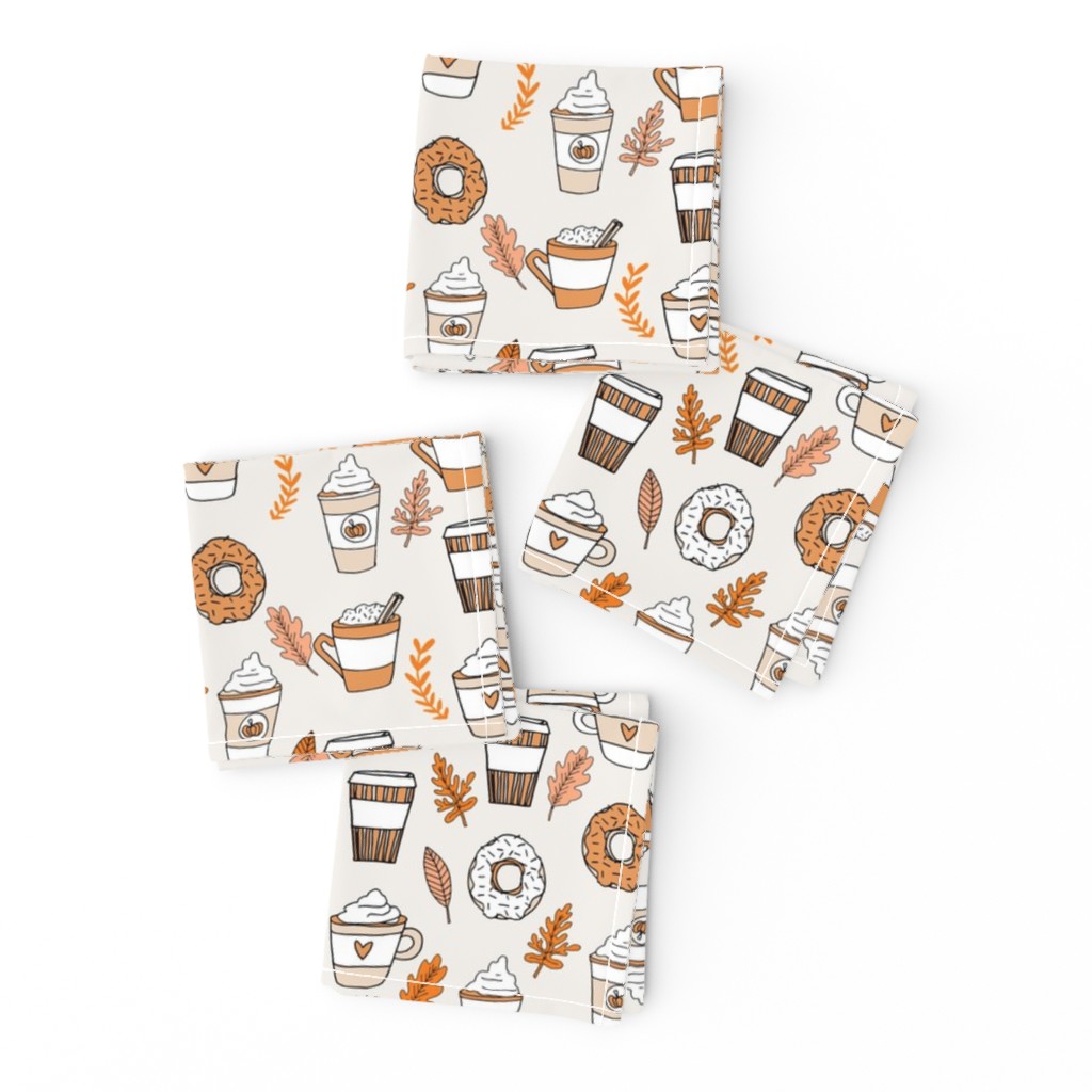 pumpkin spice latte fabric coffee and donuts fall autumn traditions off-white