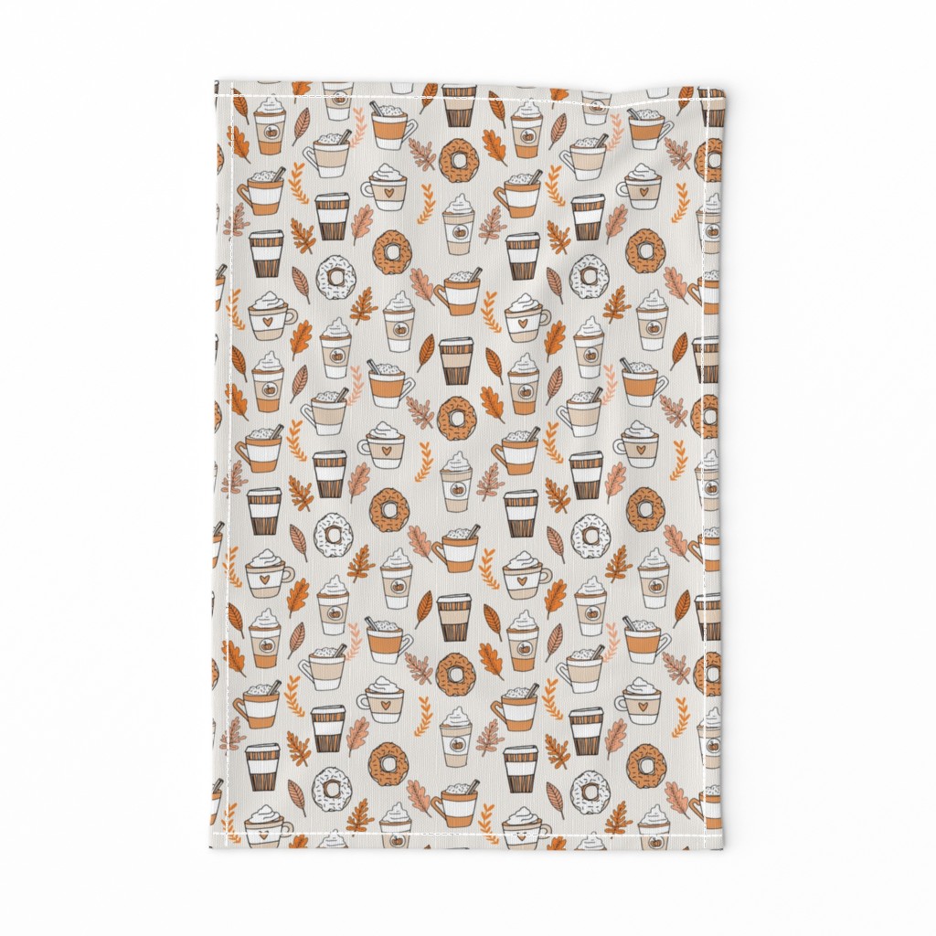 pumpkin spice latte fabric coffee and donuts fall autumn traditions off-white