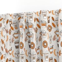 pumpkin spice latte fabric coffee and donuts fall autumn traditions off-white