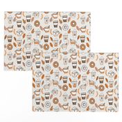 pumpkin spice latte fabric coffee and donuts fall autumn traditions off-white