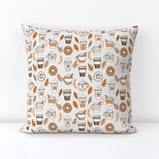 pumpkin spice latte fabric coffee and donuts fall autumn traditions off-white