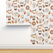 pumpkin spice latte fabric coffee and donuts fall autumn traditions off-white