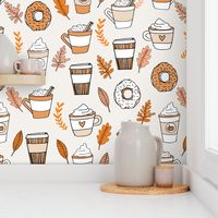 pumpkin spice latte fabric coffee and donuts fall autumn traditions off-white