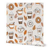 pumpkin spice latte fabric coffee and donuts fall autumn traditions off-white