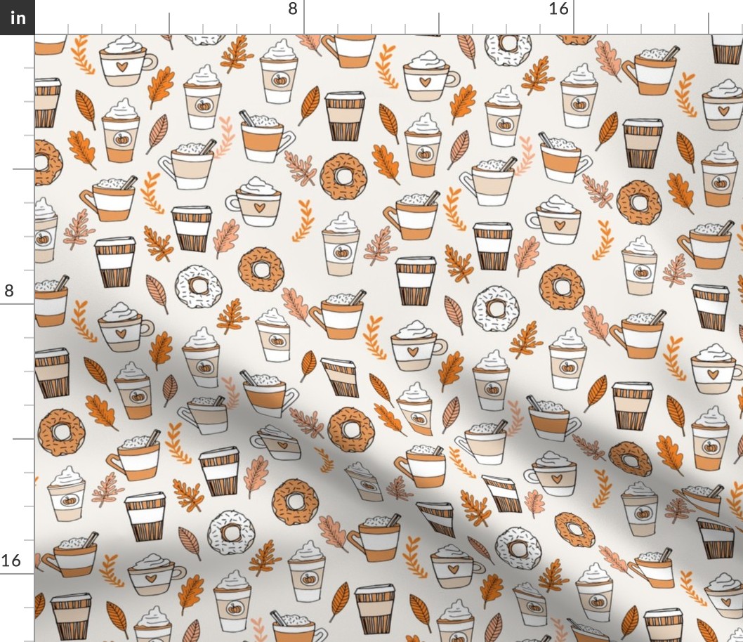 pumpkin spice latte fabric coffee and donuts fall autumn traditions off-white