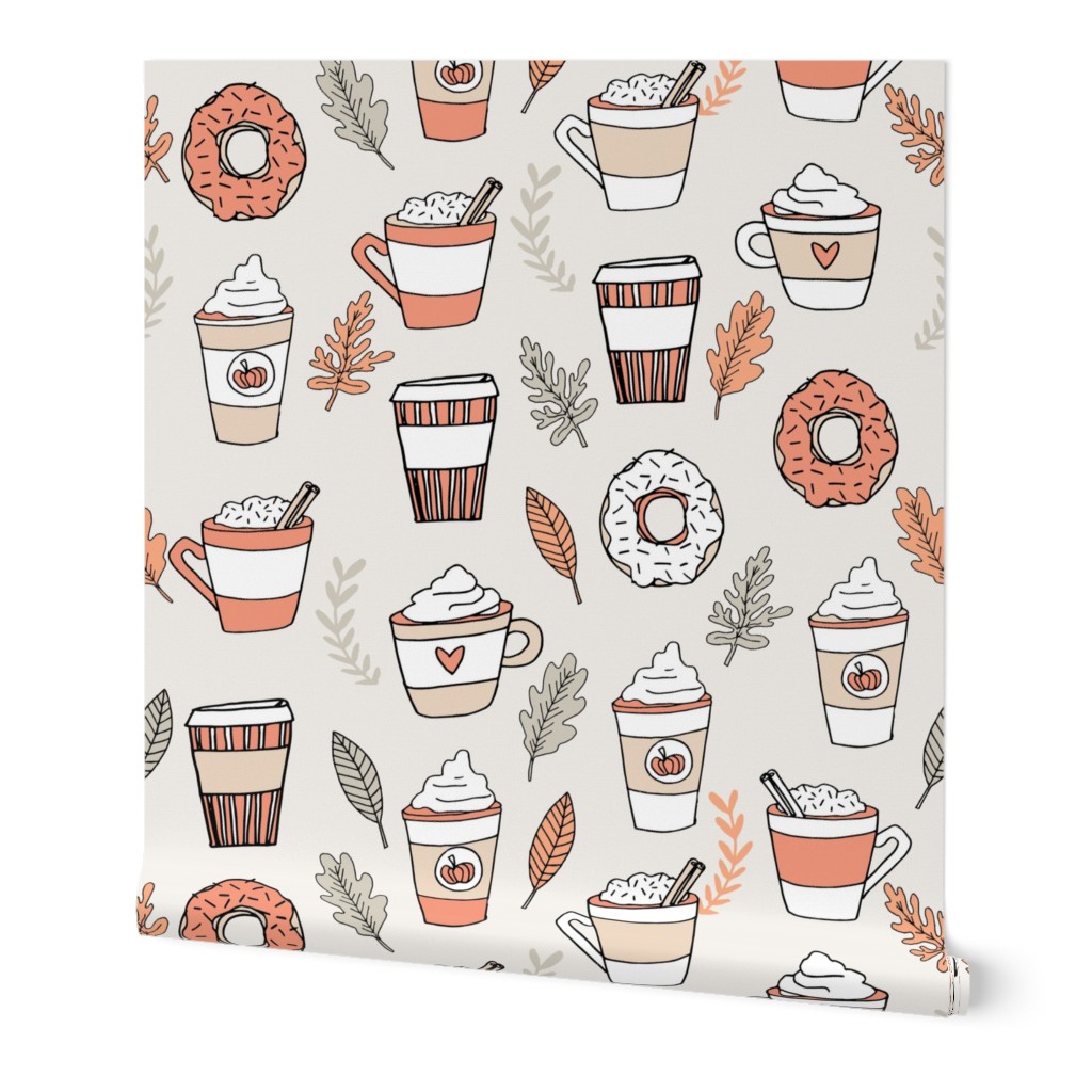 pumpkin spice latte fabric coffee and donuts fall autumn traditions peach