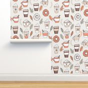 pumpkin spice latte fabric coffee and donuts fall autumn traditions peach