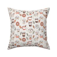 pumpkin spice latte fabric coffee and donuts fall autumn traditions peach