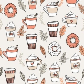 pumpkin spice latte fabric coffee and donuts fall autumn traditions peach