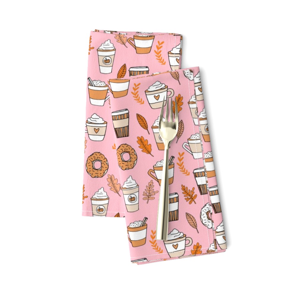 pumpkin spice latte fabric coffee and donuts fall autumn traditions pink