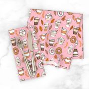 pumpkin spice latte fabric coffee and donuts fall autumn traditions pink